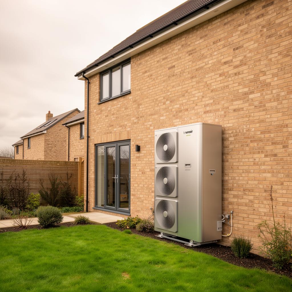 Air source heat pump installed beside a UK home